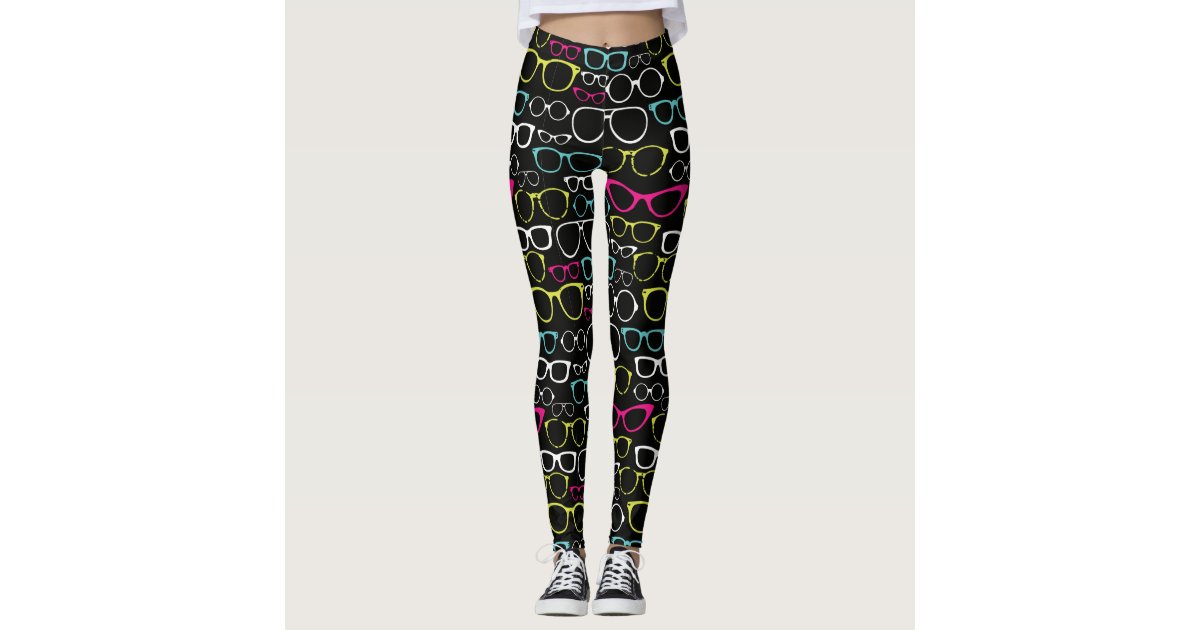 Glasses Spectacles Patterned Leggings Black Zazzle