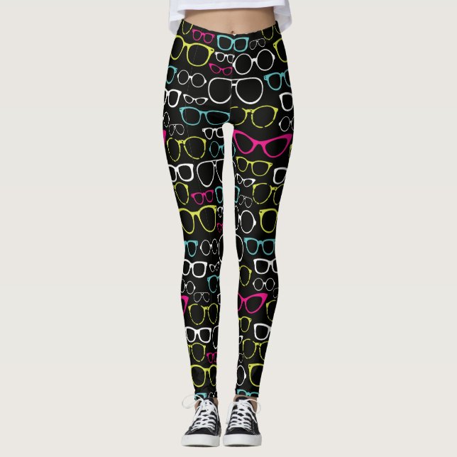 Glasses Spectacles Patterned Leggings Black (Front)