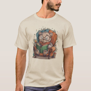 Glasses Wearing Cute Bear Reading on a Cozy Chair T-Shirt