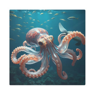 Glasslike Octopus in the Deep Sea Metal Print