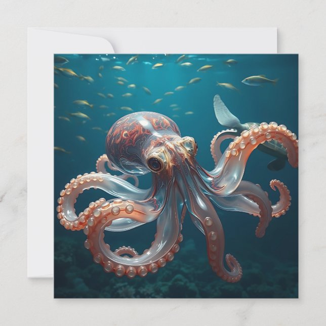 Glasslike Octopus in the Deep Sea Note Card (Front)