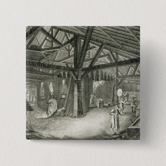 Glassmaking factory, from the 'Encyclopedia' by De Pinback Button (Front)