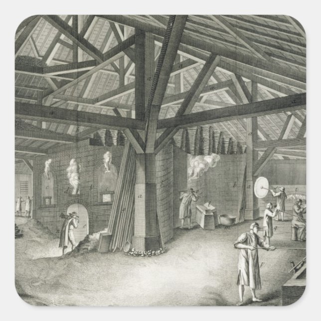 Glassmaking factory, from the 'Encyclopedia' by De Square Sticker (Front)