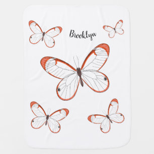 Glasswing butterfly cartoon illustration baby blanket
