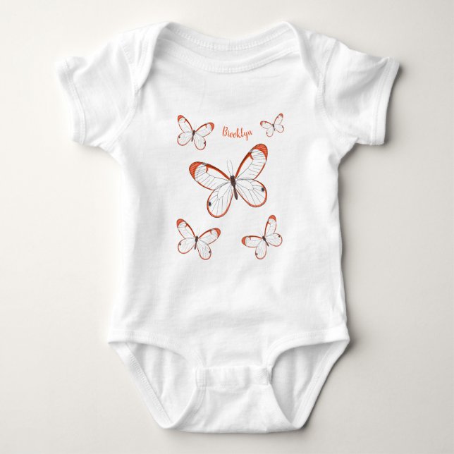 Glasswing butterfly cartoon illustration  baby bodysuit (Front)