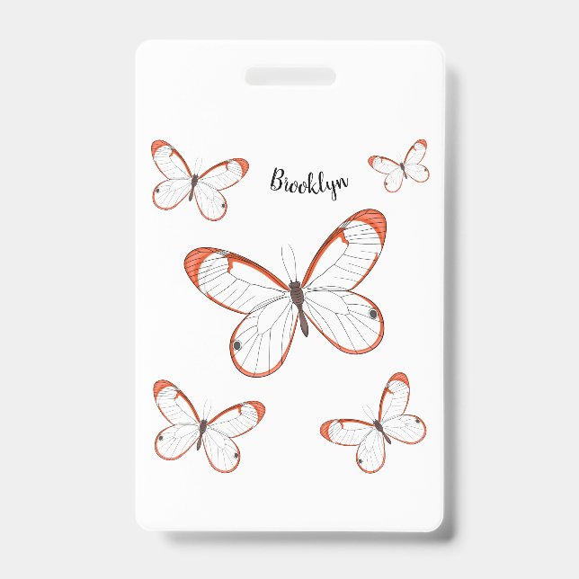 Glasswing butterfly cartoon illustration  badge (Front)