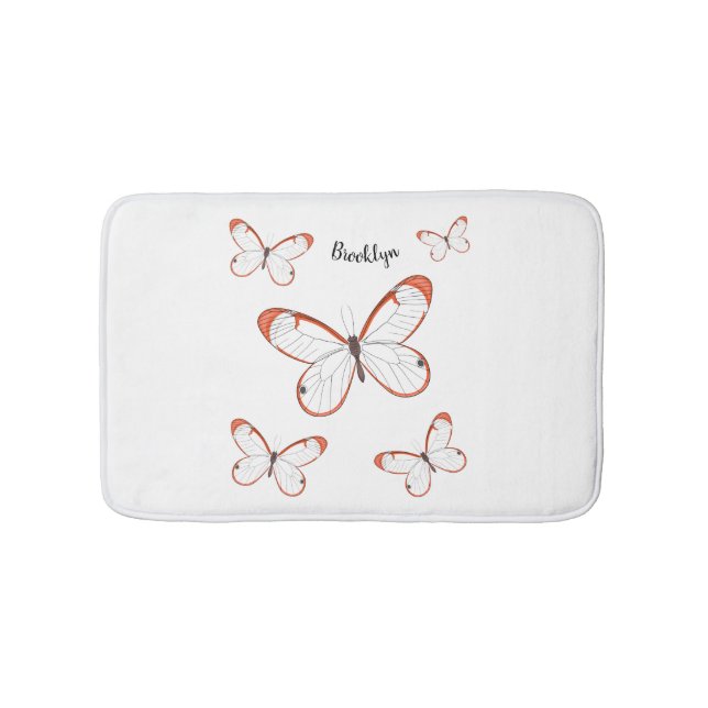 Glasswing butterfly cartoon illustration bath mat (Front)