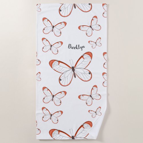 Glasswing butterfly cartoon illustration beach towel