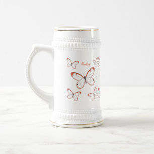 Glasswing butterfly cartoon illustration  beer stein
