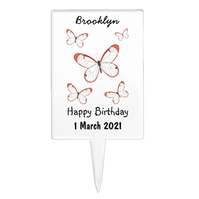 Glasswing butterfly cartoon illustration cake topper (Front)