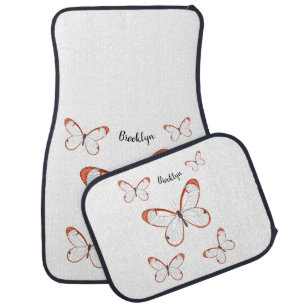 Glasswing butterfly cartoon illustration car floor mat