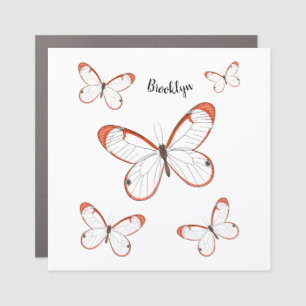 Glasswing butterfly cartoon illustration car magnet