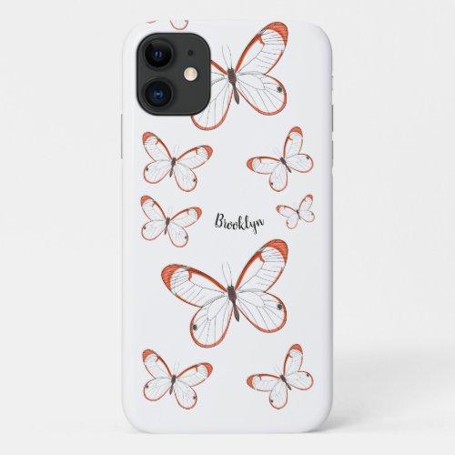 Glasswing butterfly cartoon illustration  iPhone 11 case
