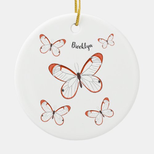Glasswing butterfly cartoon illustration  ceramic ornament