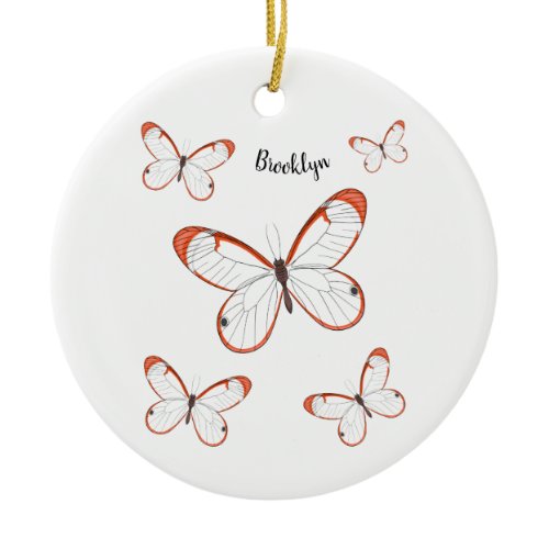 Glasswing butterfly cartoon illustration  ceramic ornament