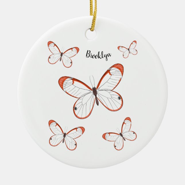 Glasswing butterfly cartoon illustration  ceramic ornament (Front)