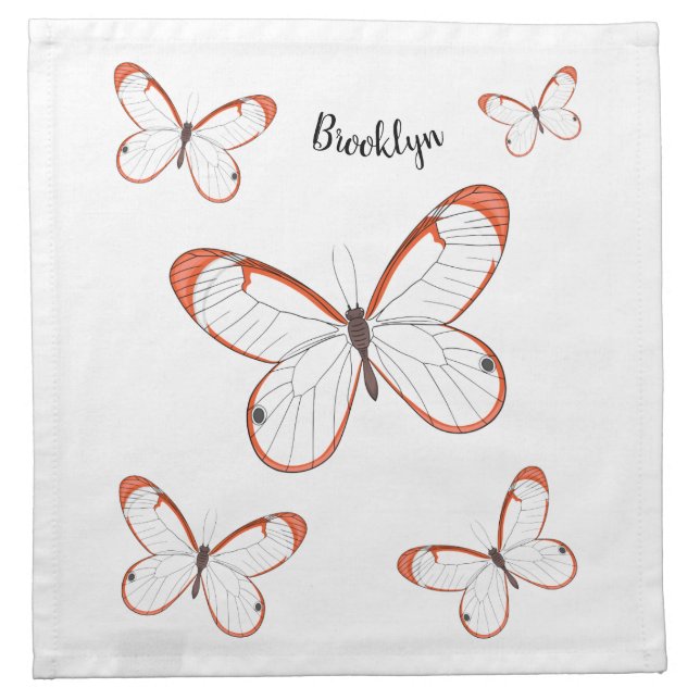 Glasswing butterfly cartoon illustration cloth napkin (Front)