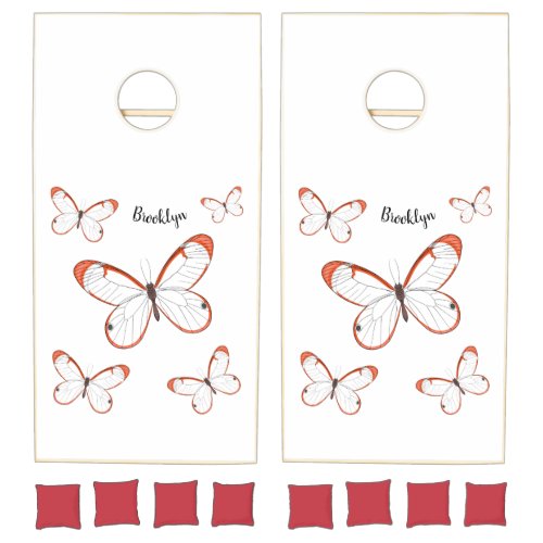 Glasswing butterfly cartoon illustration cornhole set