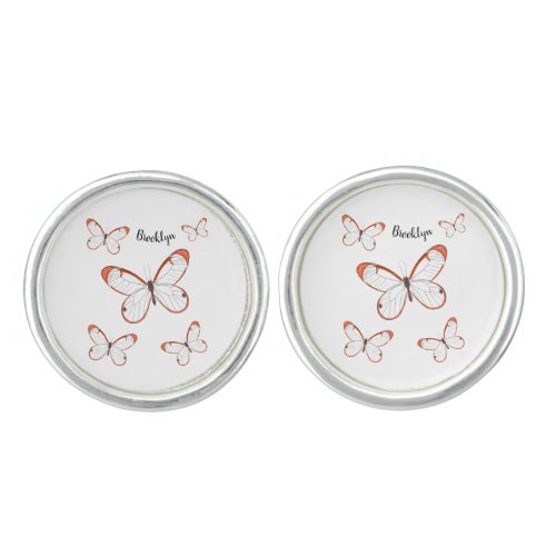 Glasswing butterfly cartoon illustration  cufflinks