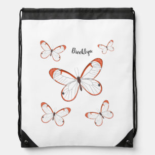 Glasswing butterfly cartoon illustration drawstring bag