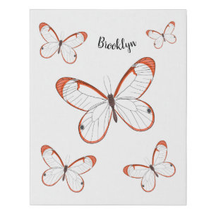 Glasswing butterfly cartoon illustration faux canvas print