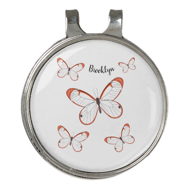 Glasswing butterfly cartoon illustration golf hat clip (Front)