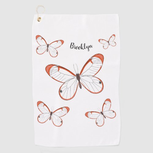 Glasswing butterfly cartoon illustration golf towel