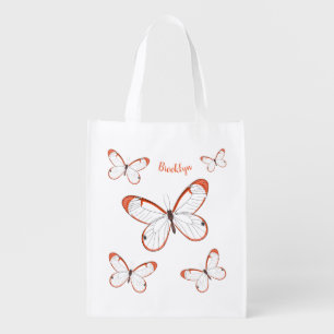 Glasswing butterfly cartoon illustration  grocery bag