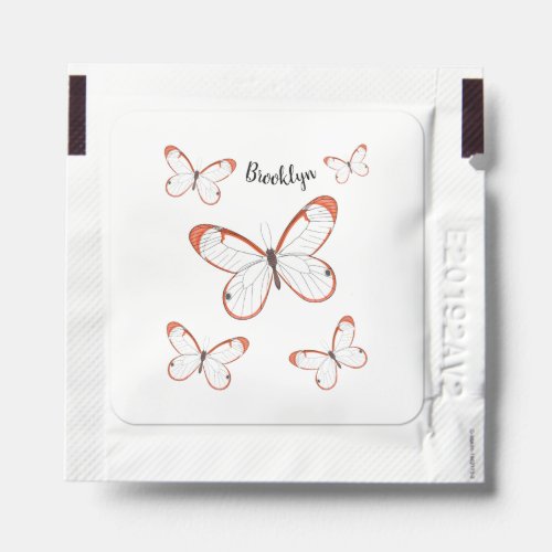 Glasswing butterfly cartoon illustration hand sanitizer packet