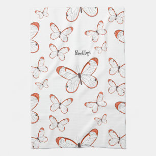 Glasswing butterfly cartoon illustration kitchen towel