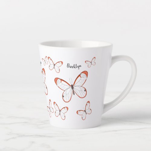 Glasswing butterfly cartoon illustration  latte mug