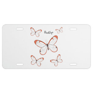 Glasswing butterfly cartoon illustration license plate