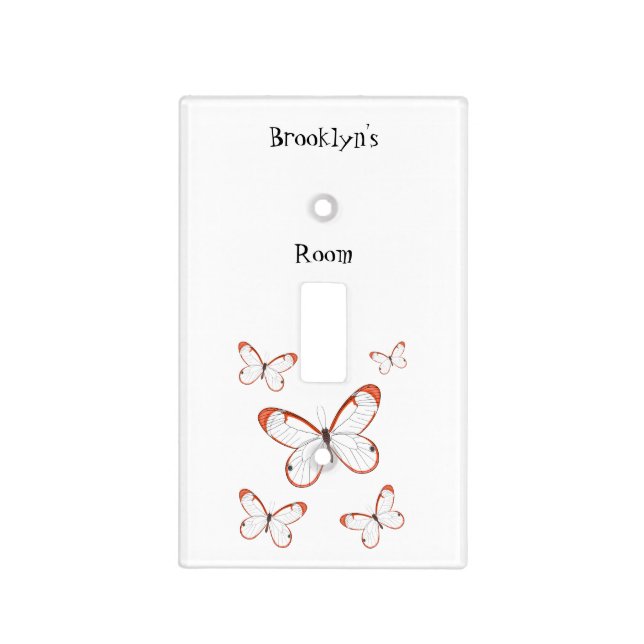 Glasswing butterfly cartoon illustration light switch cover (Front)