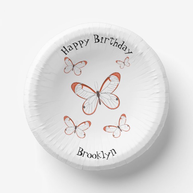 Glasswing butterfly cartoon illustration paper bowls (Front)