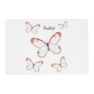 Glasswing butterfly cartoon illustration placemat