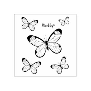 Glasswing butterfly cartoon illustration rubber stamp