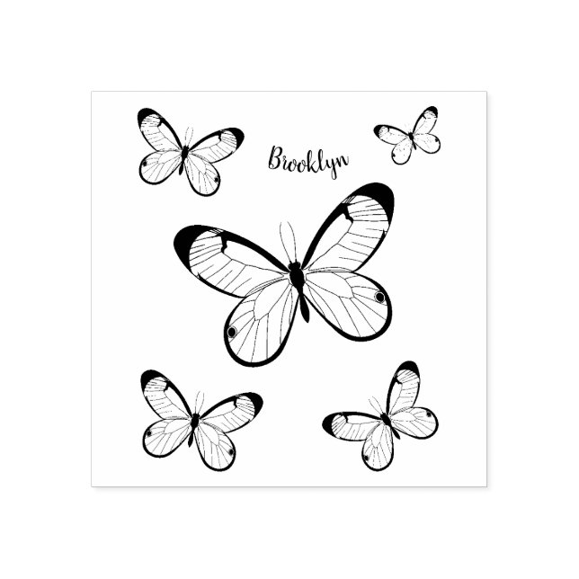 Glasswing butterfly cartoon illustration rubber stamp (Imprint)