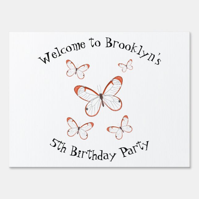 Glasswing butterfly cartoon illustration sign (Front)