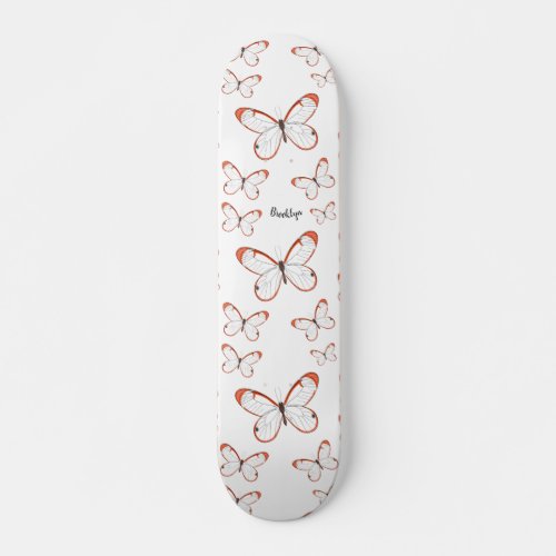 Glasswing butterfly cartoon illustration skateboard