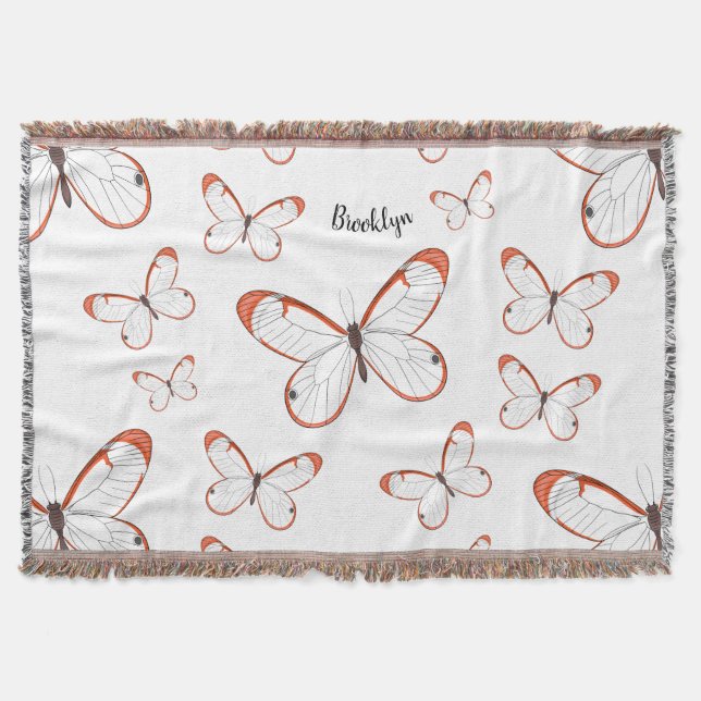 Glasswing butterfly cartoon illustration throw blanket (Front)