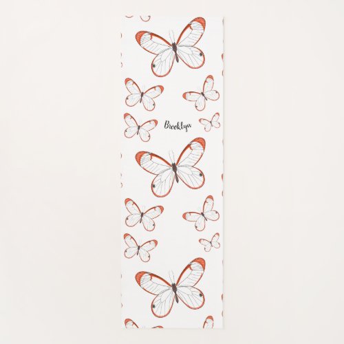 Glasswing butterfly cartoon illustration  yoga mat