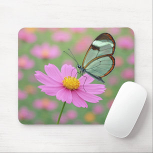 Glasswing Butterfly On a Cosmos Flower Mouse Pad