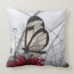 Glasswinged Butterfly on Flower Throw Pillow