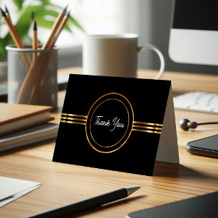 Glassy Gold And Black Business Thank You Cards