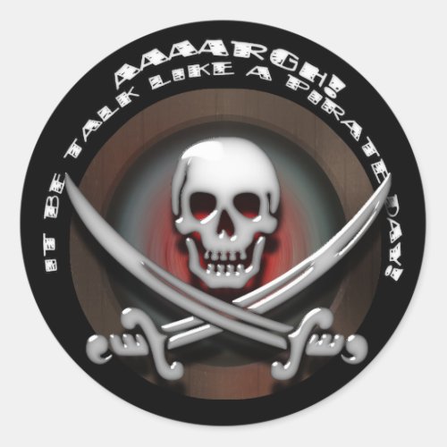 Glassy Pirate Skull  Sword Crossbones Classic Round Sticker