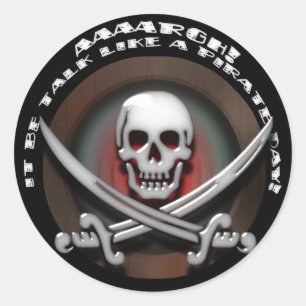 Glassy Pirate Skull & Sword Crossbones Classic Round Sticker