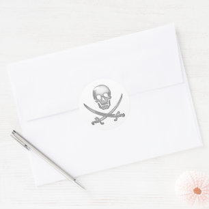 Glassy Pirate Skull & Sword Crossbones Classic Round Sticker