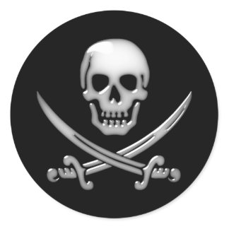 Glassy Pirate Skull & Sword Crossbones Classic Round Sticker
