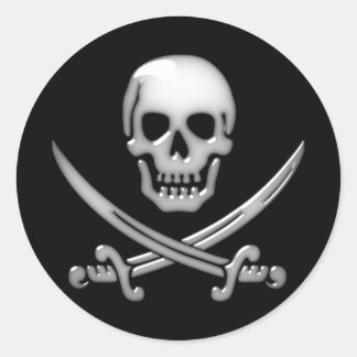 Glassy Pirate Skull & Sword Crossbones Classic Round Sticker