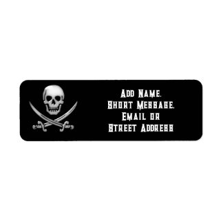 Glassy Pirate Skull & Sword Crossbones Label